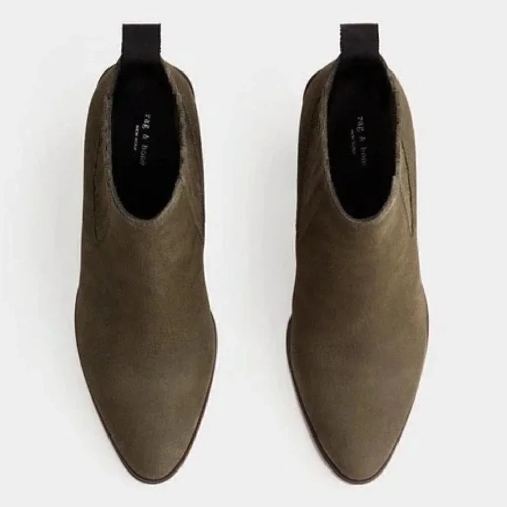 New Rag & Bone Rover High Boot Leather Chelsea Ankle 7.5/8 Olive Night Nubuck